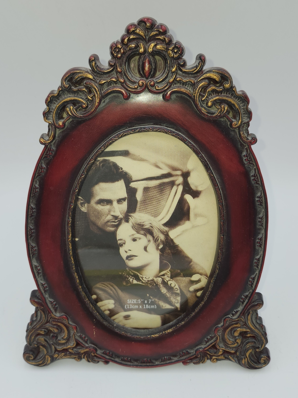 Ornate Red Gold 5x7 Oval Ornate Decorative Photo Frame -